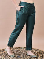 WOMEN SILK BLEND GREEN EMBROIDERED KURTA TROUSER DUPATTA