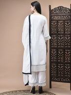 WOMEN VISCOSE WHITE EMBROIDERED KURTA COMFORT PANT DUPATTA