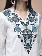 WOMEN VISCOSE WHITE EMBROIDERED KURTA COMFORT PANT DUPATTA