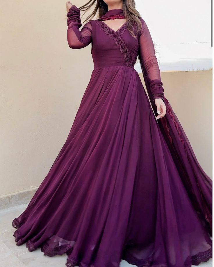 SOLID PEACH LONG FLAIR DOUBLE LAYERED ANARKALI WITH DUPATTA