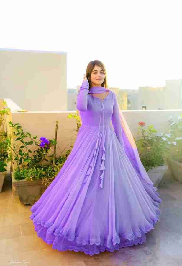 SOLID PEACH LONG FLAIR DOUBLE LAYERED ANARKALI WITH DUPATTA